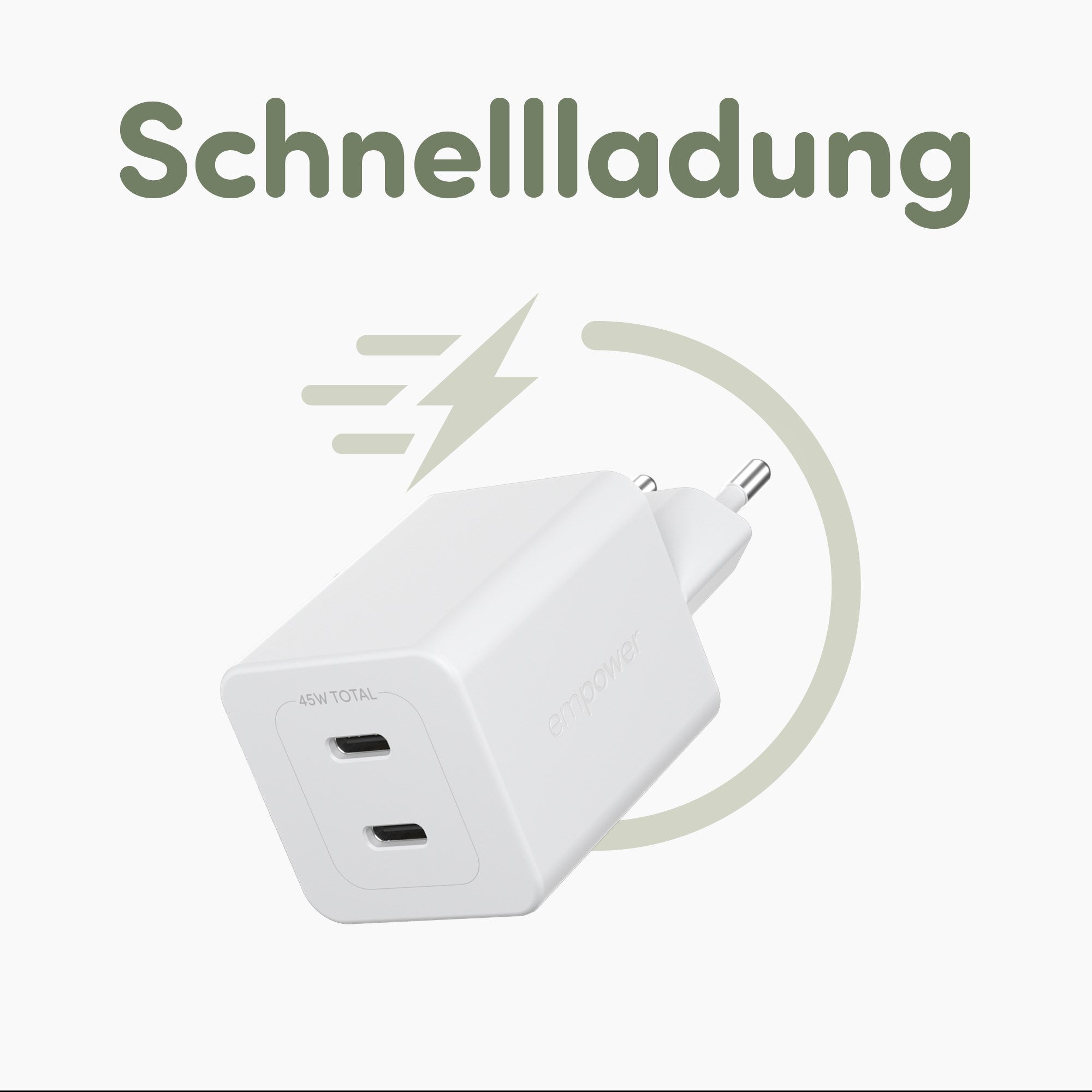 empower™ by PanzerGlass® Turbo 45W Ladegarät inkl. 2 x USB-C | EU Anschluss | Silber Weiss